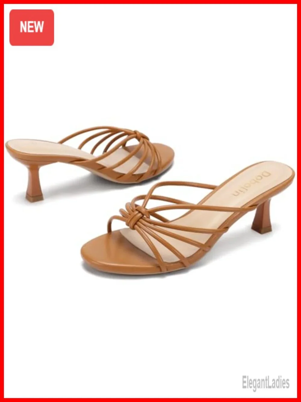 Faux Leather Kitten Heel Sandals Strappy Open Toe Slip On Low Heel